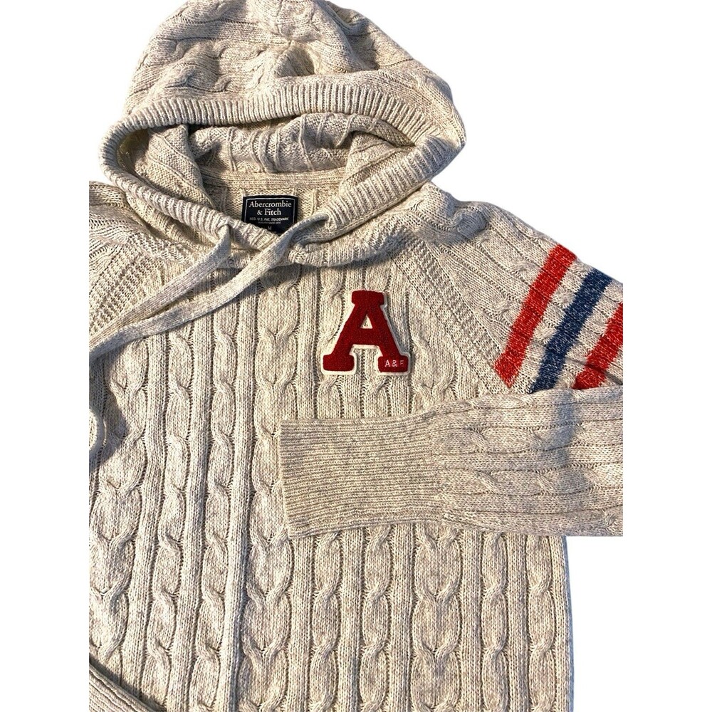 Vintage Abercrombie & Fitch Embroidered Hoodie Mens Size M Cable Knit SweaterY2K